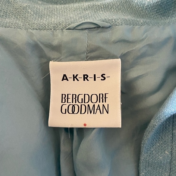 Linen Blazer AKRIS For Bergdorf Goodman Cashmere Linen Aqua Blue Blazer Size 14 - Picture 8 of 11